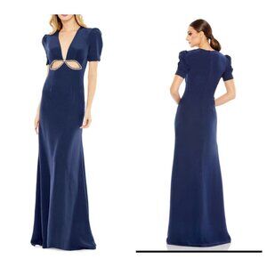 Ieena for McDuggal Navy  Blue Short Sleeve Keyhole Rhinestone evening Gown 10
